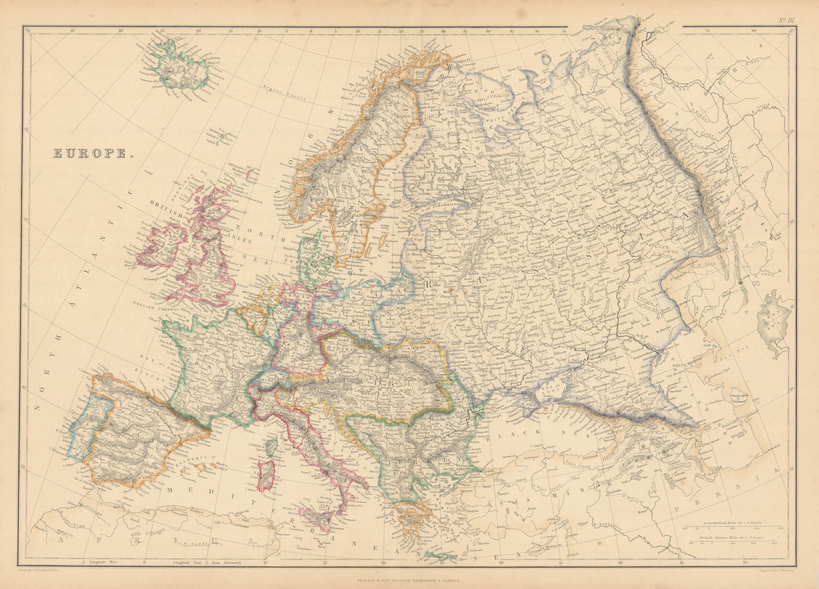 Europe by Joseph Wilson Lowry. Great Powers 1859 old antique map plan chart